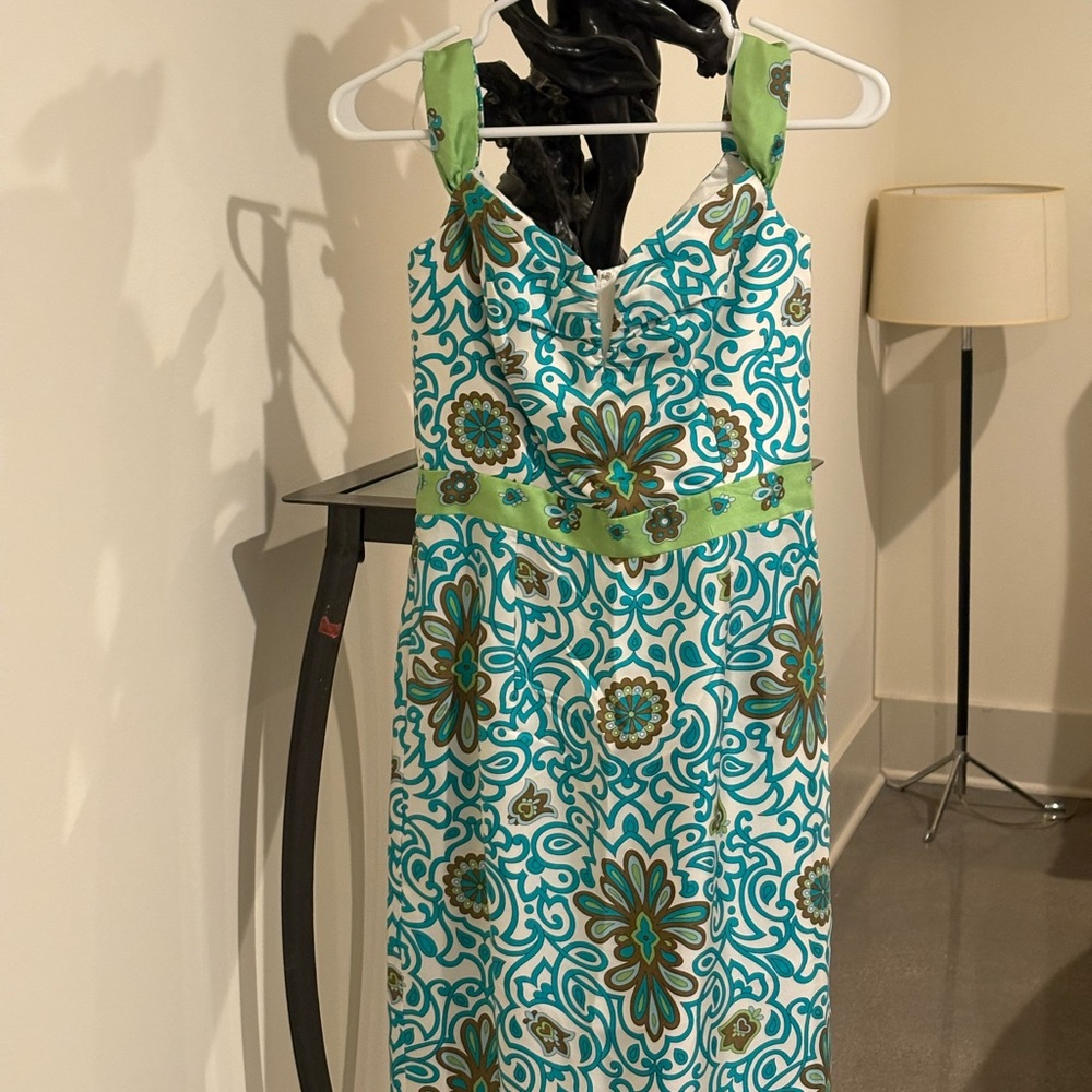 Milly Dress with Teal and Brown Floral Design